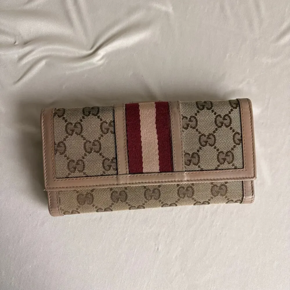 Gucci GG Canvas Wallet - Red/Tan Web Stripe, Made in Italy